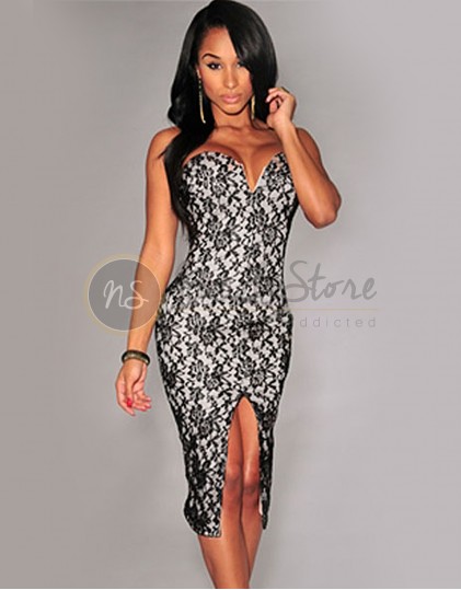 Rochie Midi cu Dantela Neagra LC60045